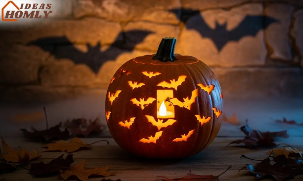 Micro Bat Swarm Pumpkin with Flying Bat Shadows