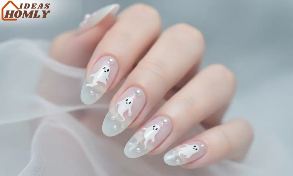 Milky Ghost Halloween Nails 2025