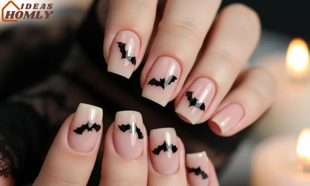 Minimalist Negative-Space Bat Halloween Nails 2025