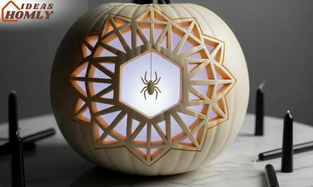 Modern Geometric Spiderweb Pumpkin Design for Minimalist Halloween Décor