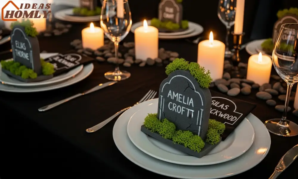 Mossy Grave Place Cards for Halloween Dinner Parties