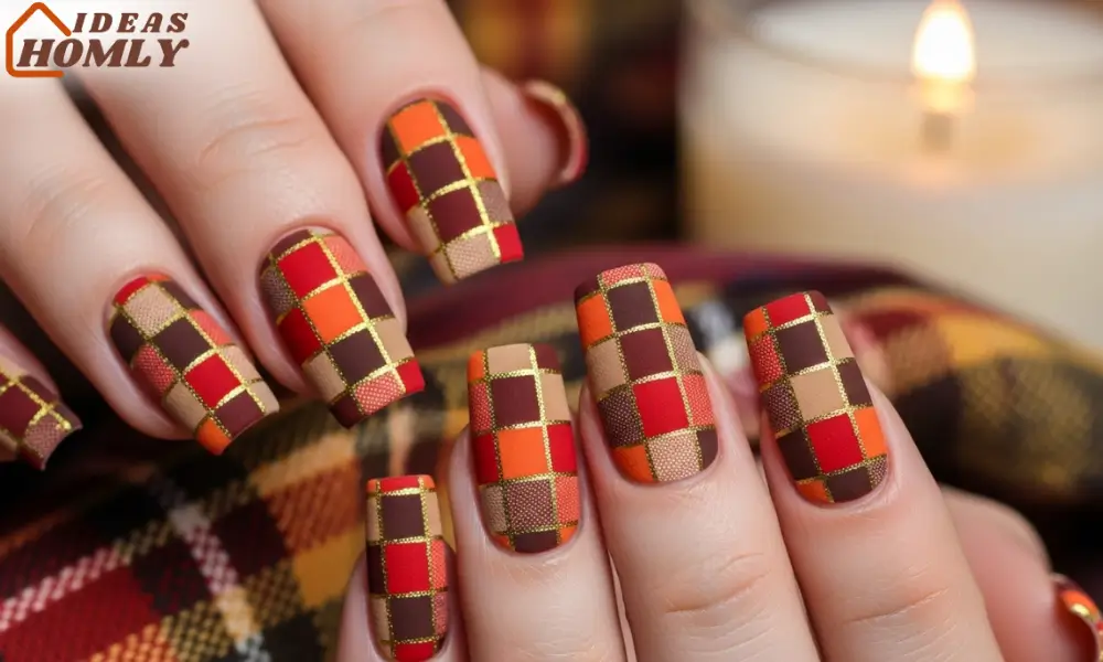 Plaid Flannel Autumn Halloween Nails 2025