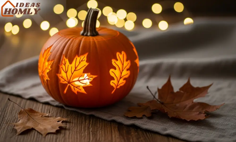 Pressed-Leaf Silhouette Pumpkin with Autumn Glow