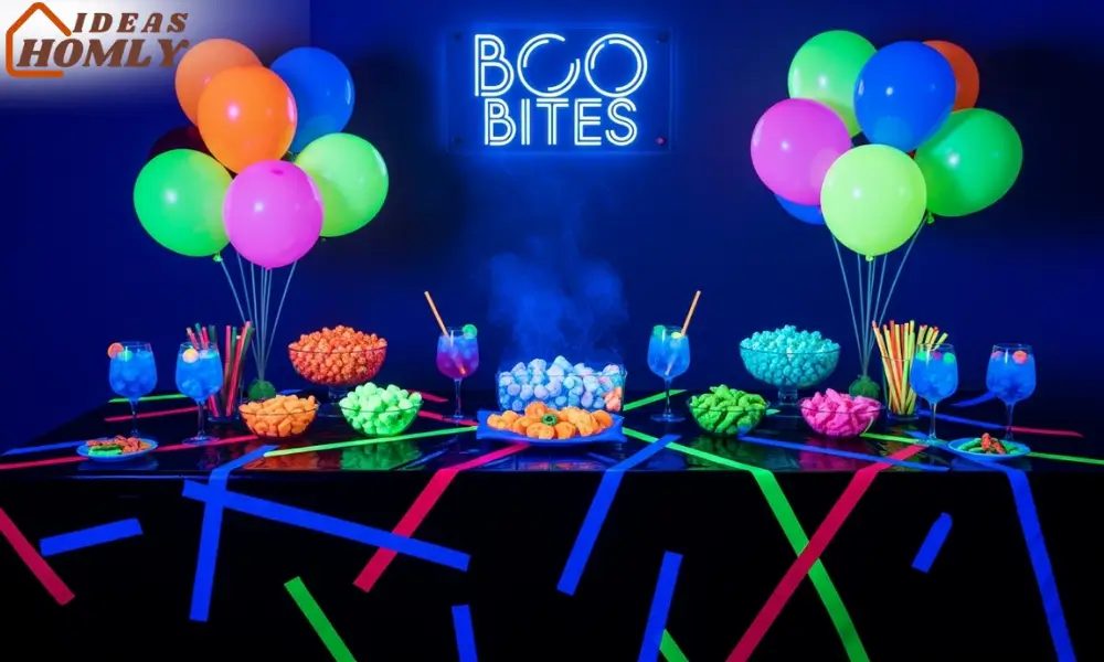 UV Glow Snack Bar — “Neon Halloween Snack Station Under Blacklight”