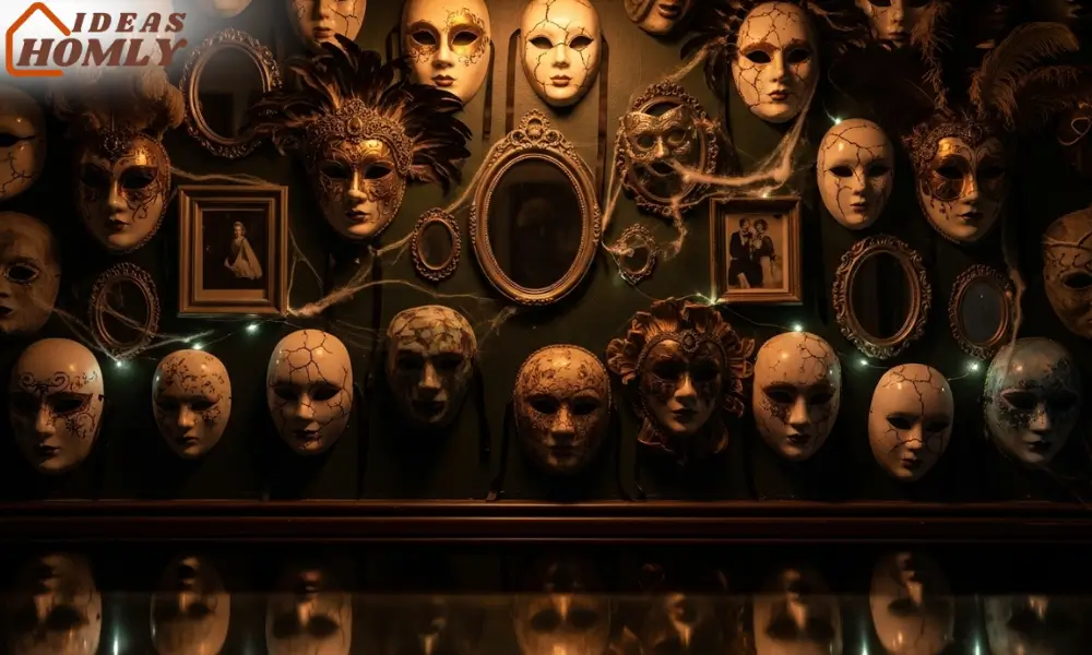 Vintage Mask Wall — “Gothic Masquerade Halloween Wall Display”