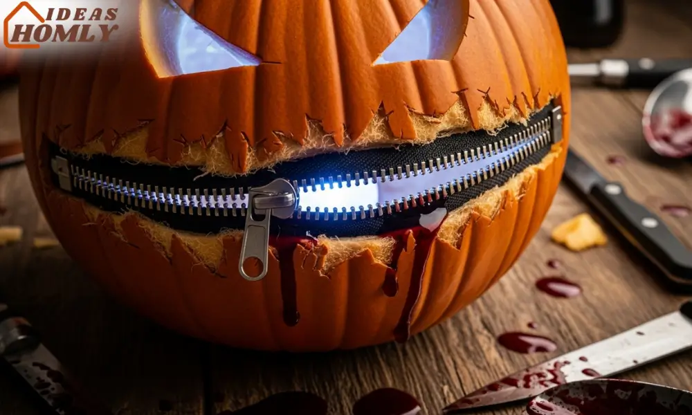 Zipped Mouth Pumpkin Design That Looks Disturbingly Real