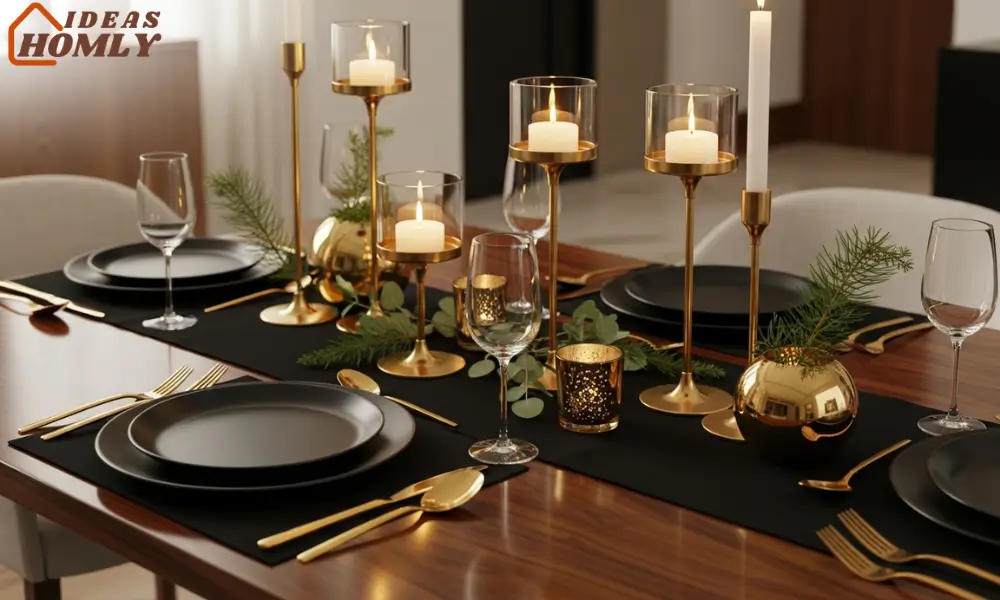 Black and Gold Modern Glam Christmas Dining Table