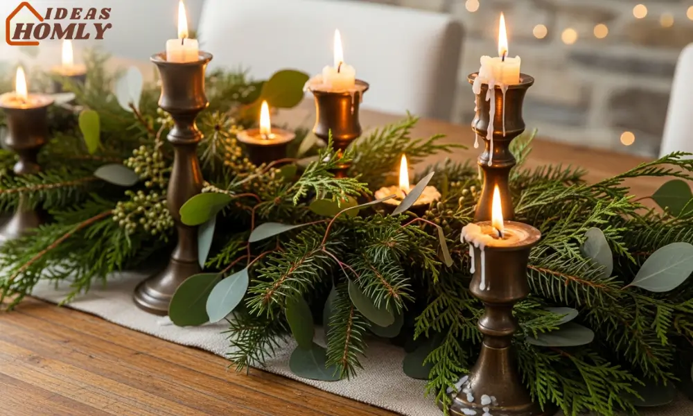 Bronze Candle Holders with Greenery