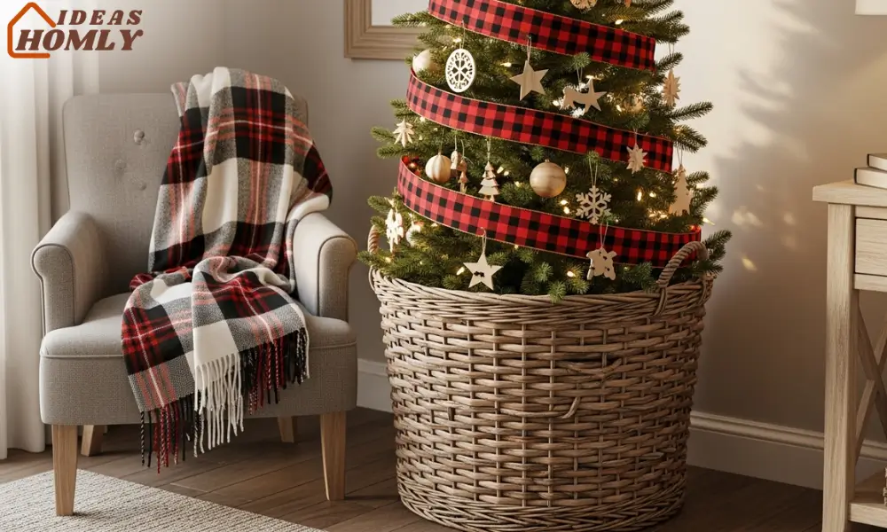 Buffalo Plaid Slim Tree in a Basket