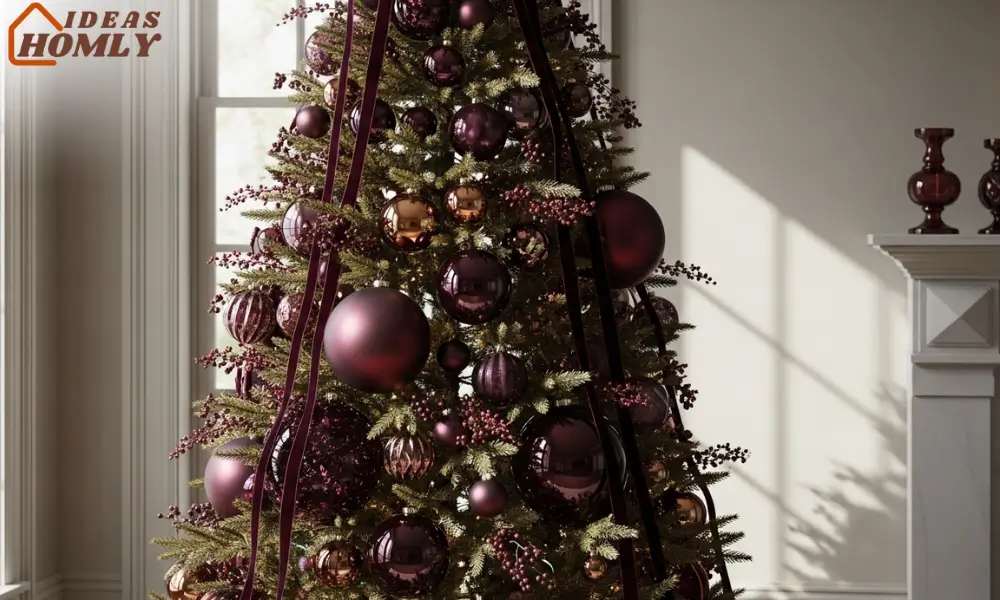 Burgundy and Plum Christmas Tree With Metallic Highlights