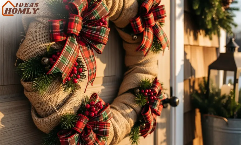 Burlap and Plaid Ribbon Farmhouse Wreath