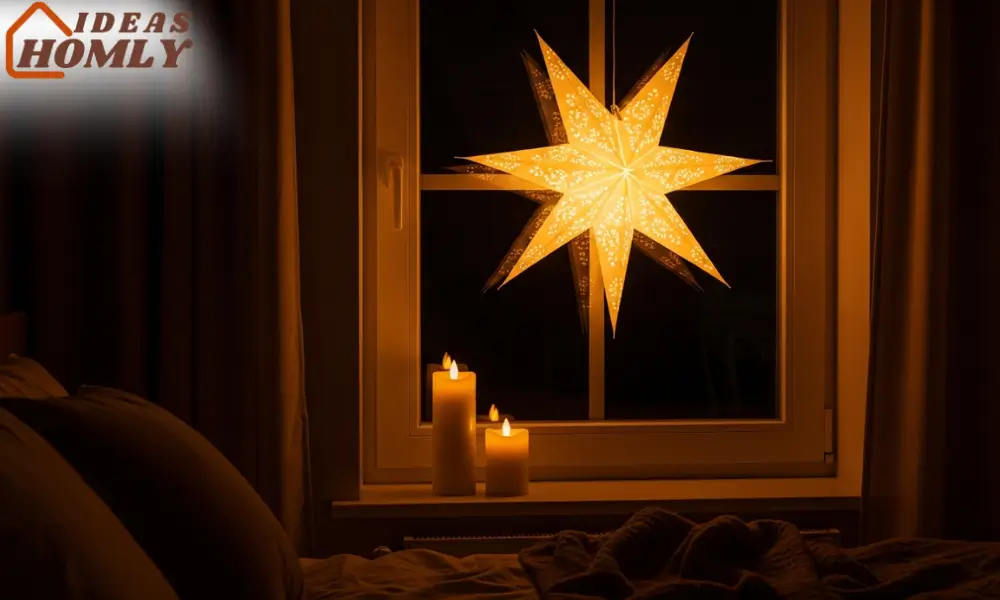 Calming Winter Window With Star Light and Flameless Candles
