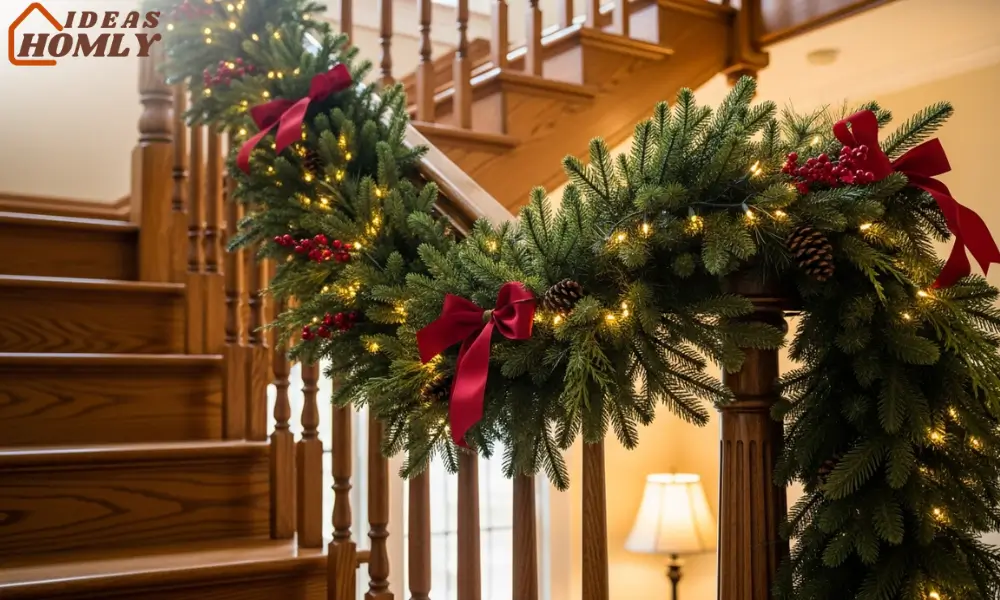 Classic Garland Wrapped Banister With Fairy Lights