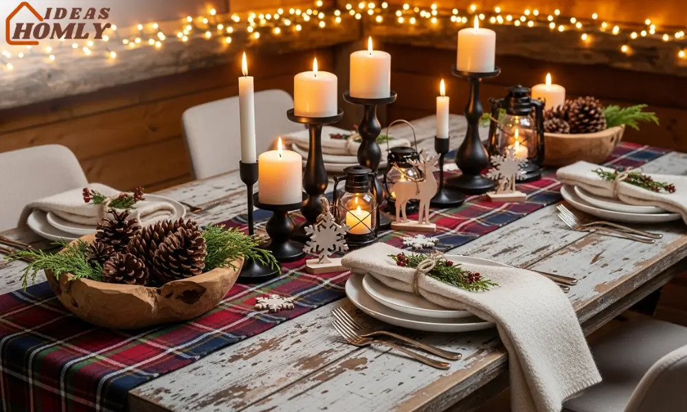 Cozy Plaid Cabin-Style Christmas Table Setting