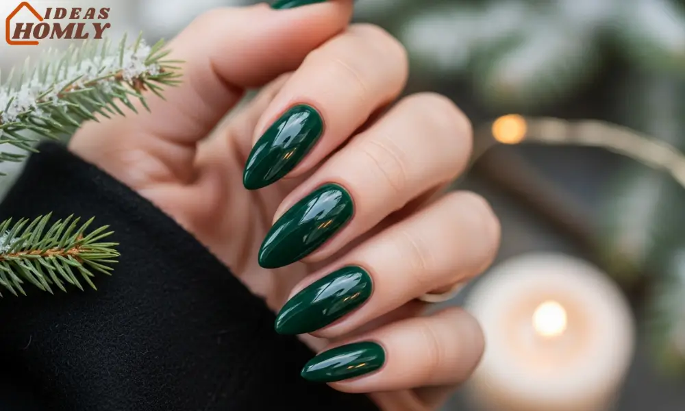Dark Green Evergreen Nails