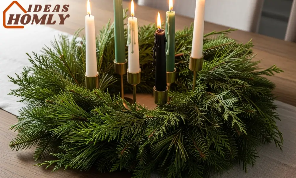 Evergreen Wreath With Taper Candles