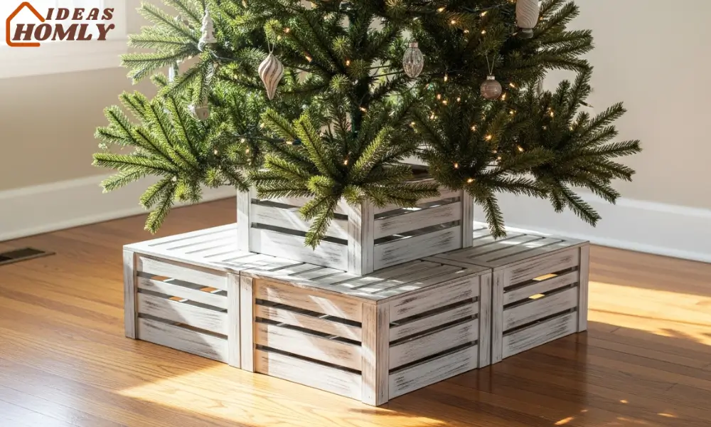 Farmhouse Crate Christmas Tree Base Made from Dollar Store Crates