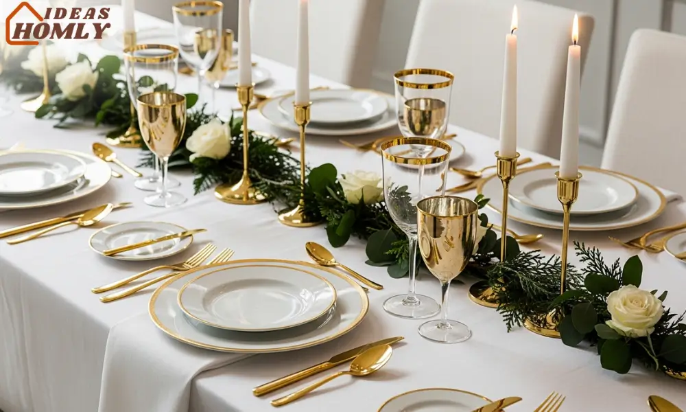 Gold and White Luxury Christmas Table Setting