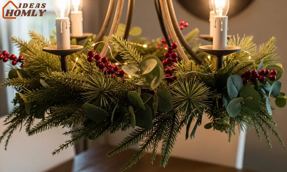 Greenery Wrapped Chandelier With Fairy Lights