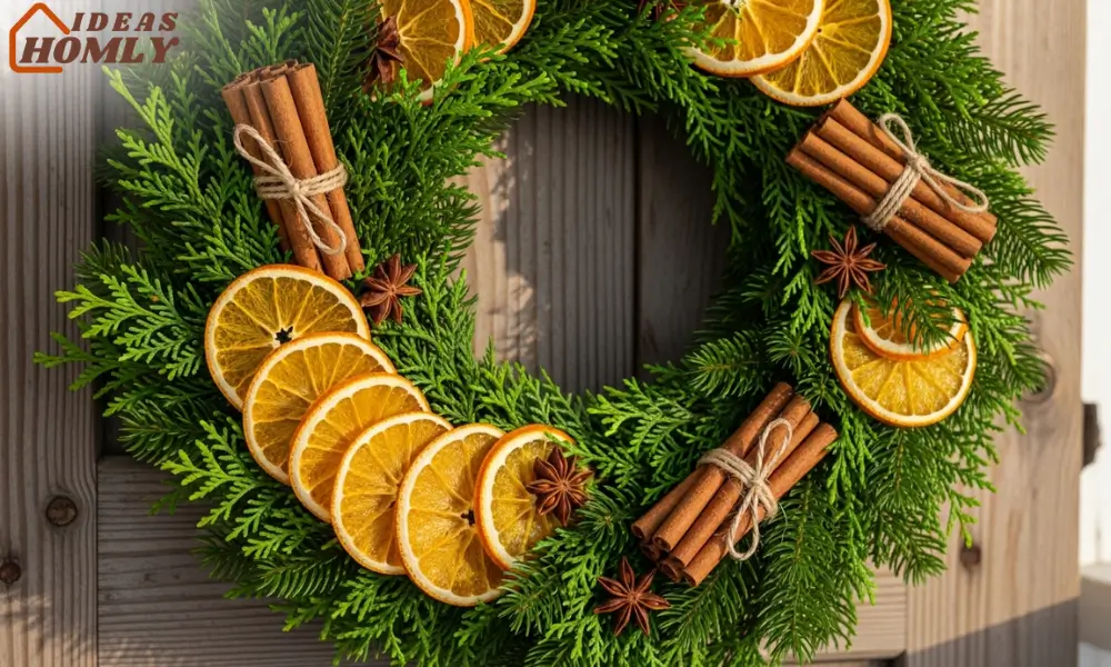 Greenery Wreath with Dried Oranges and Cinnamon Sticks