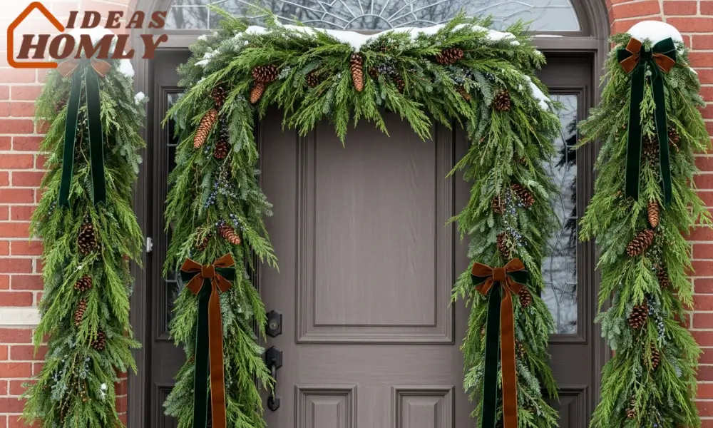 Heritage Doorway with Green Garlands and Velvet Ribbon