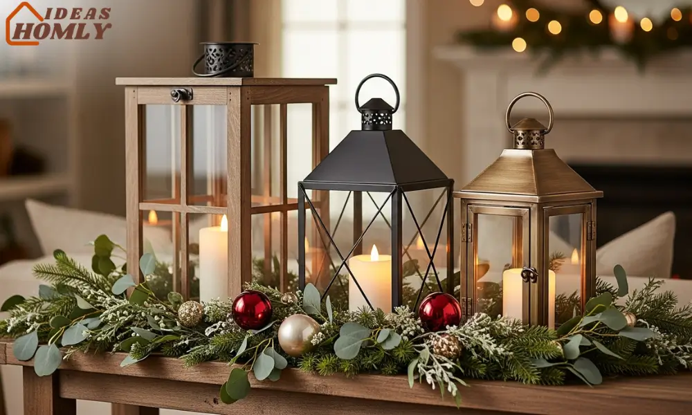 Lantern Grouping With Greenery and Ornaments