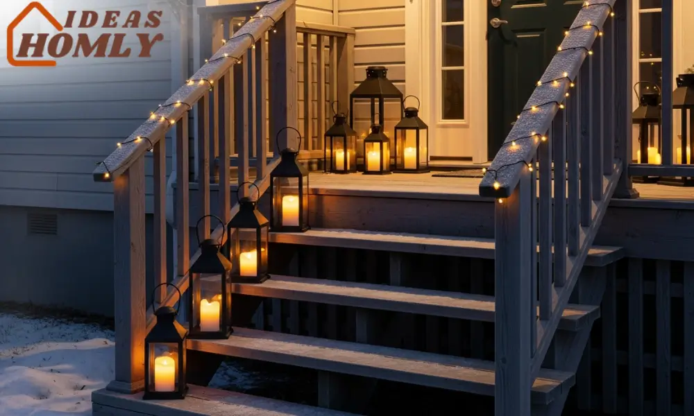 Lanterns and String Lights on Steps and Railings