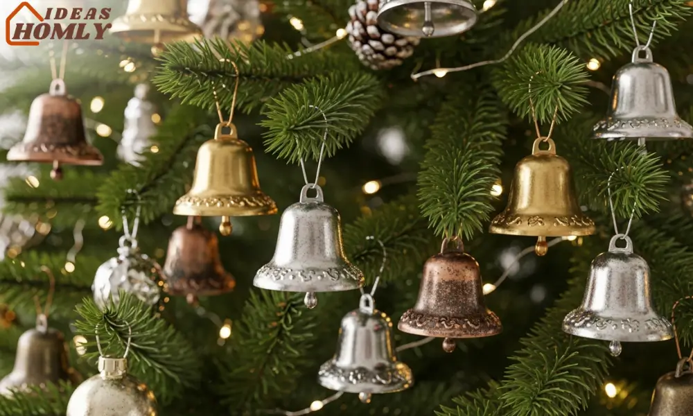 Mini Bell Ornaments Sparkling on a Christmas Tree