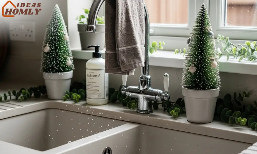 Mini Christmas Trees by the Sink