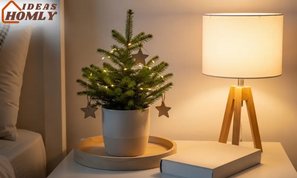 Minimal Holiday Nightstand With Mini Christmas Tree