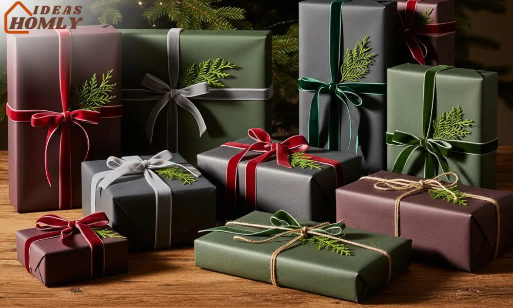 Moody Gift Wrap in Oxblood, Charcoal, and Deep Green