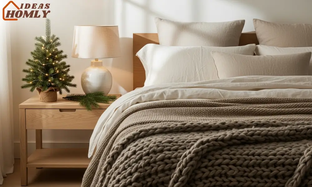 Neutral Christmas Bedroom Styling