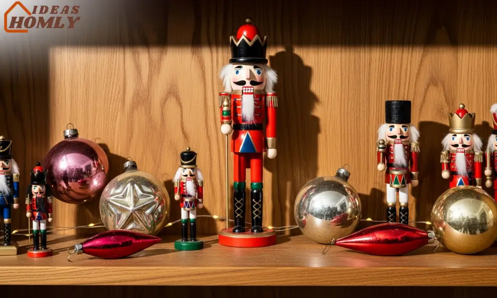 Nutcracker Shelf Collection With Vintage Ornaments