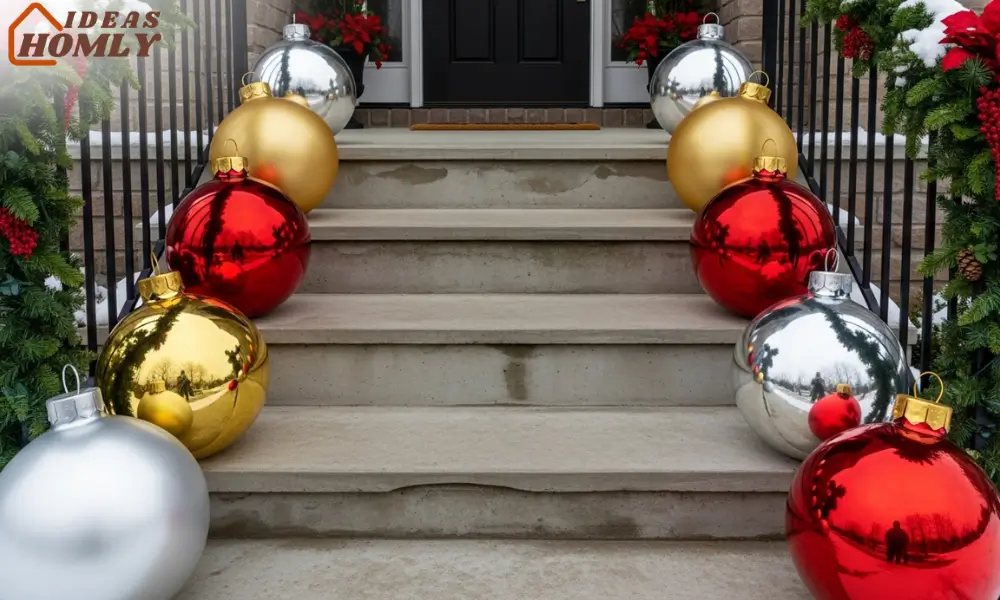 Oversized Ornaments on Steps
