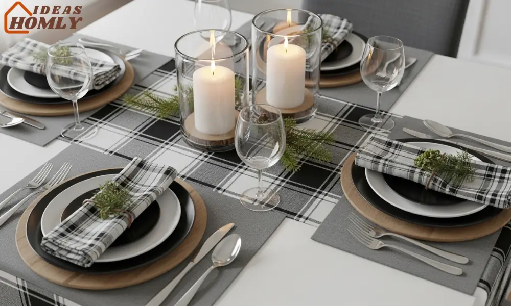 Plaid Table Runner, Napkins and Place Settings