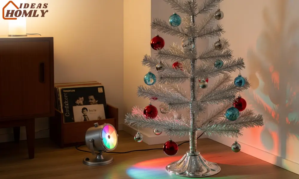 Retro Aluminum Christmas Tree Display With Color Wheel Glow