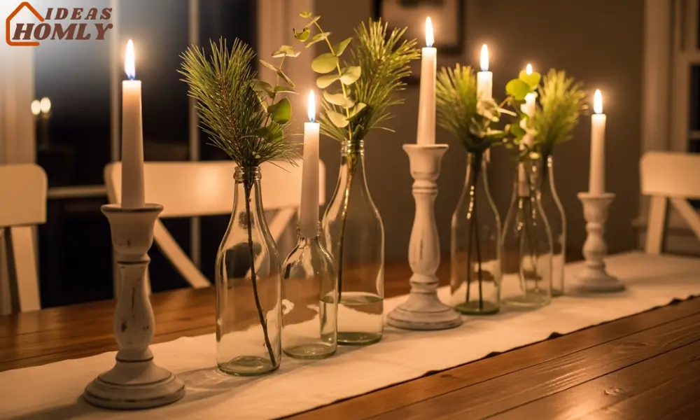 Rustic Bottle and Candlestick Centerpiece Using Dollar Store Finds