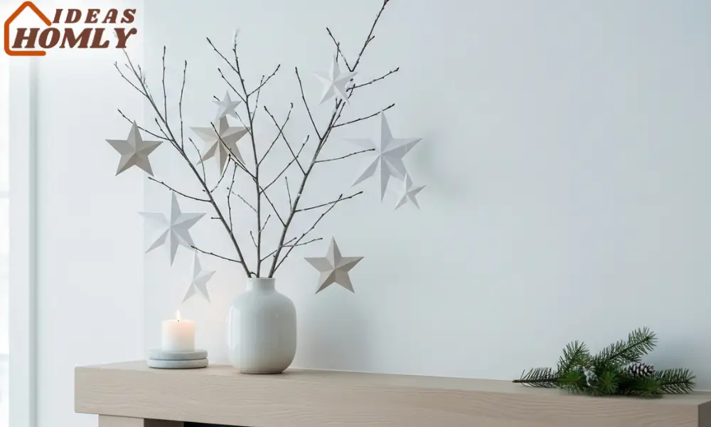 Scandinavian Mantel with Bare Branches & Paper Stars