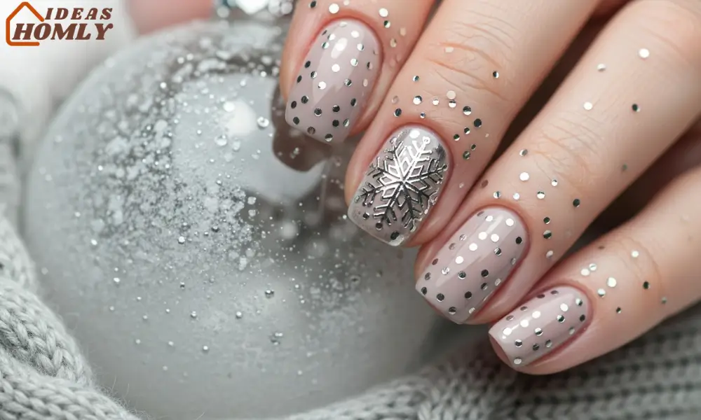Silver Snowflake Accent Nails