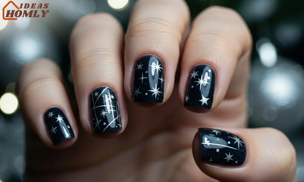 Silver Starry Night Holiday Nails