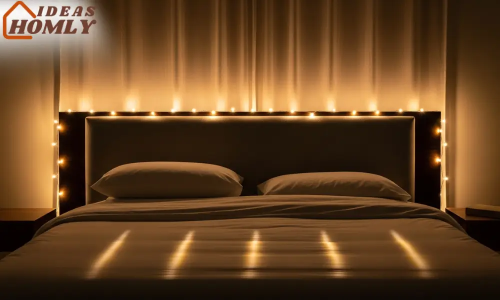 Warm Fairy Light Headboard Glow for a Holiday Bedroom