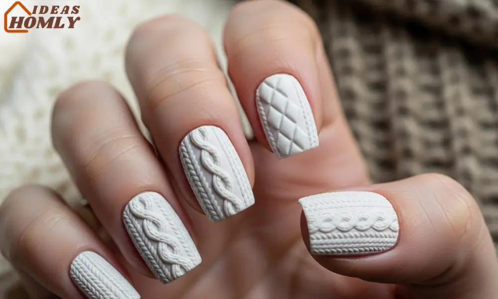 White Sweater Texture Nails