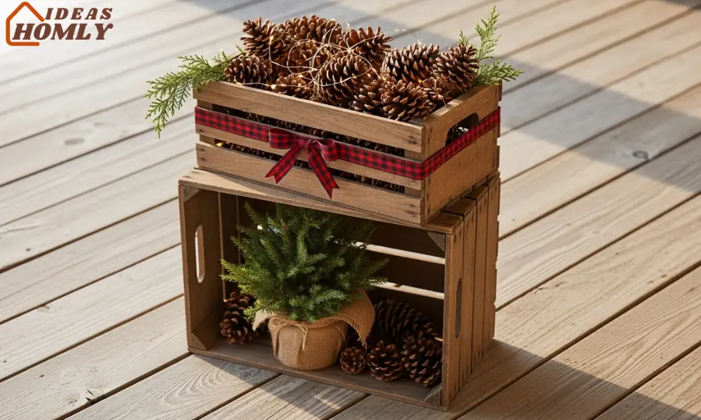 Wooden Crates and Pinecones Setup