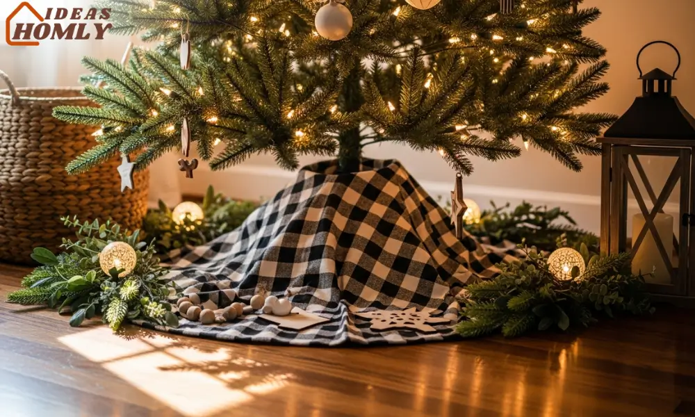 Black and White Plaid Fabric Tree Collar