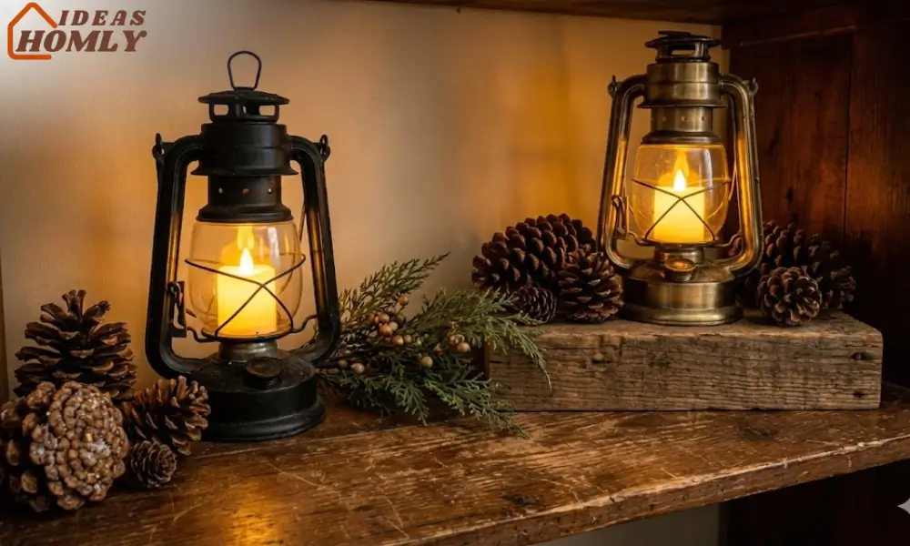 Candle Pinecone Lantern Shelf
