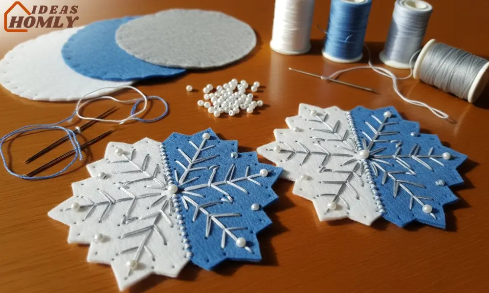 Felt Snowflakes With Stitched Details