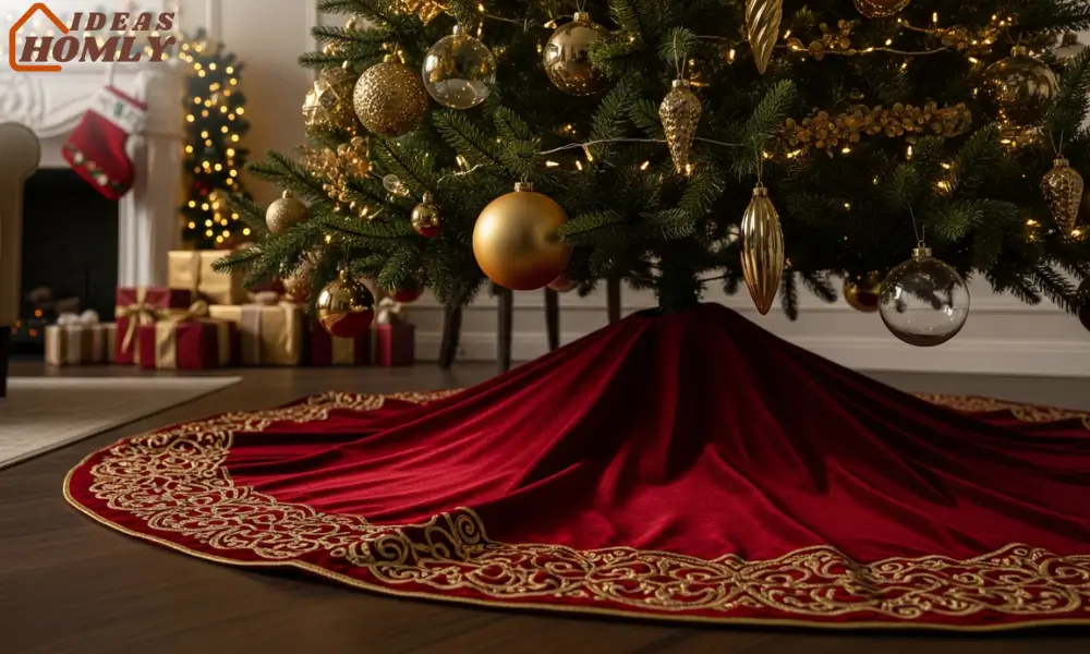 Luxe Red Velvet Tree Skirt With Gold or Metallic Border