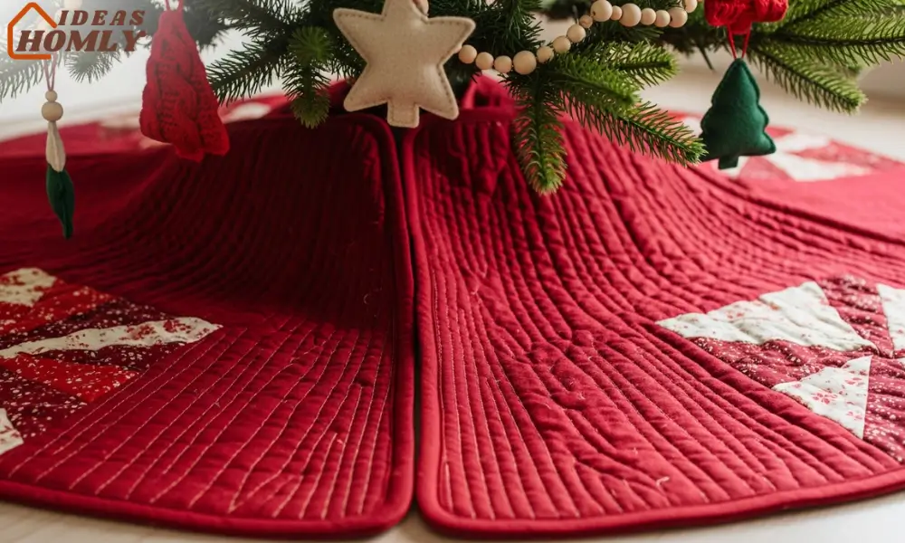 Quilted or Patchwork Red Christmas Tree Skirt