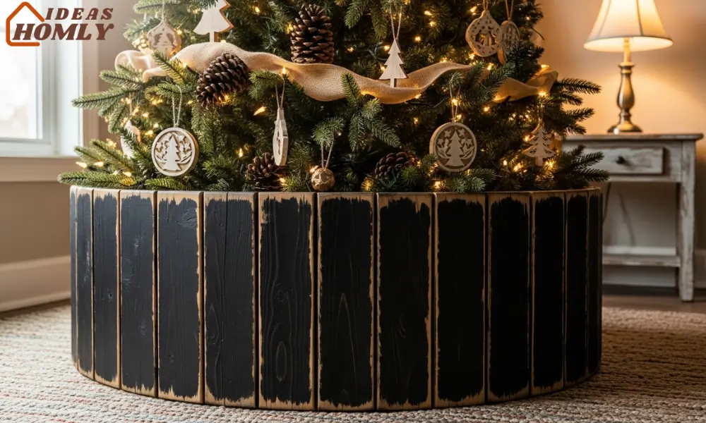 Rustic Black-Painted Wooden Tree Collar