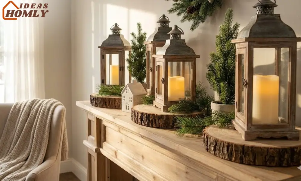 Rustic Lanterns With Wood Slice Risers
